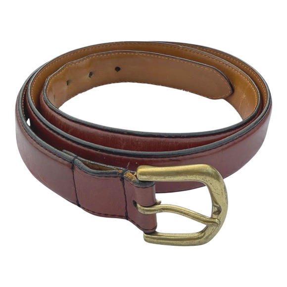 LL Bean Belt Brown Full Grain Leather Brass Buckle Men's Size 42 (flaw) Office - Picture 3 of 8